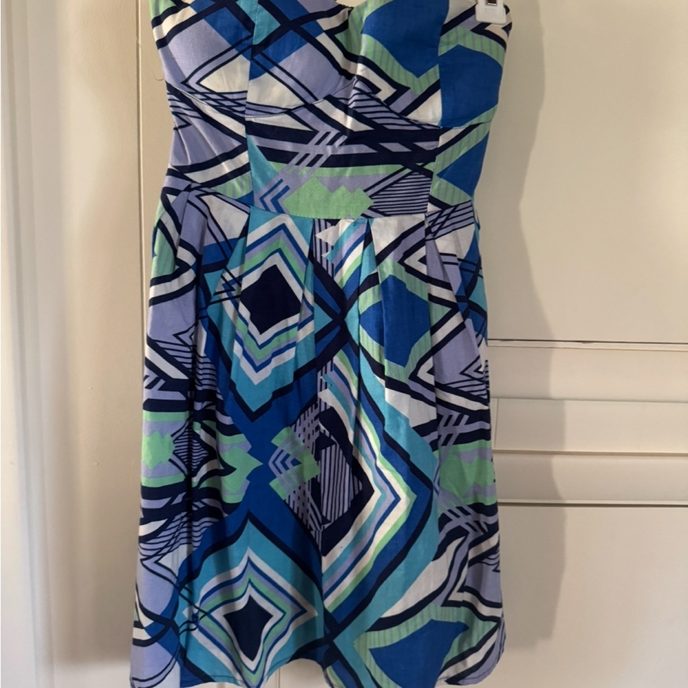 Derek Heart Strapless Dress in Blue and Green